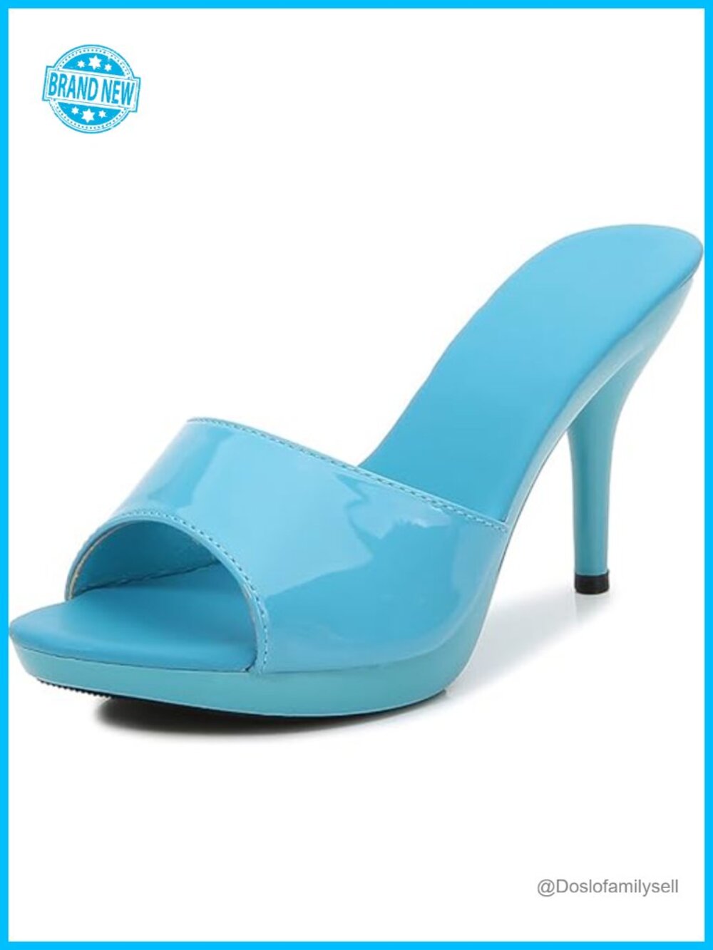 Patent Leather Fish Mouth Stiletto Slides Kitten Heel Open Toe Mules